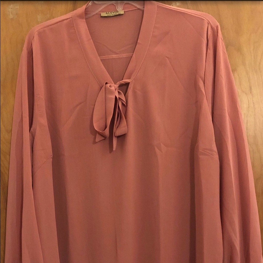 ACEVOG Women’s Bow Tie Neck Pink Chiffon Blouse